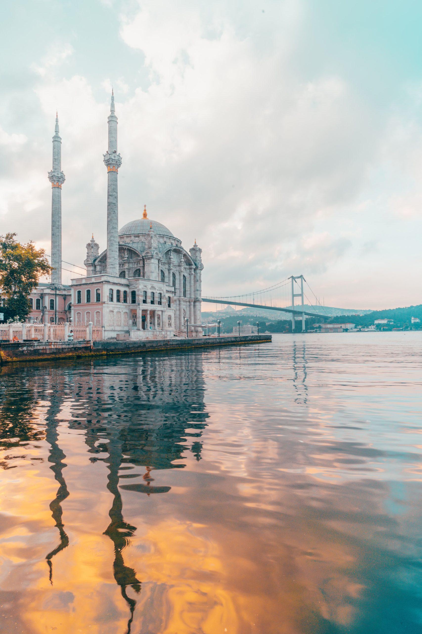 A view of a stunning mosque in Istanbul from the water