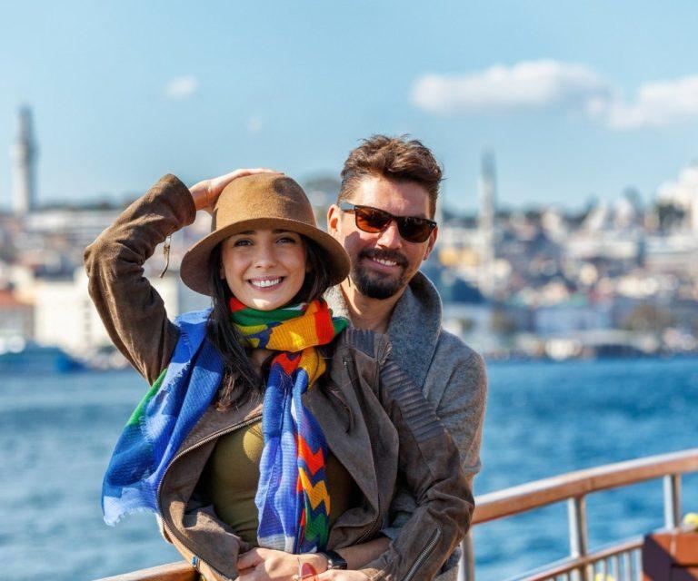 Couple on a bridge in Istanbul