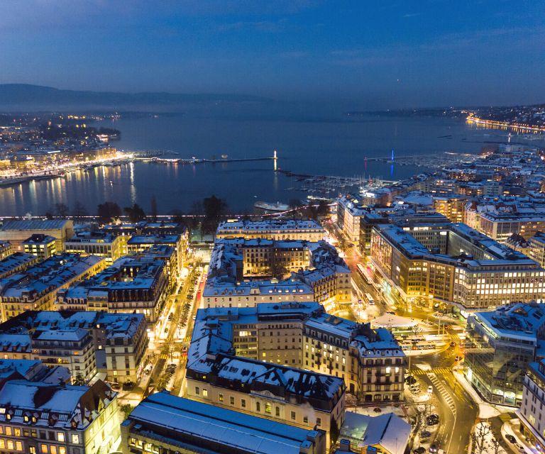 Skyscape of night Geneva, a fantastic choice for a weekend tour to Switzerland