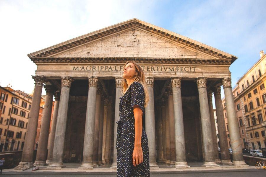 A woman near the Pantheon, a must-visit sight during a weekend break to Rome