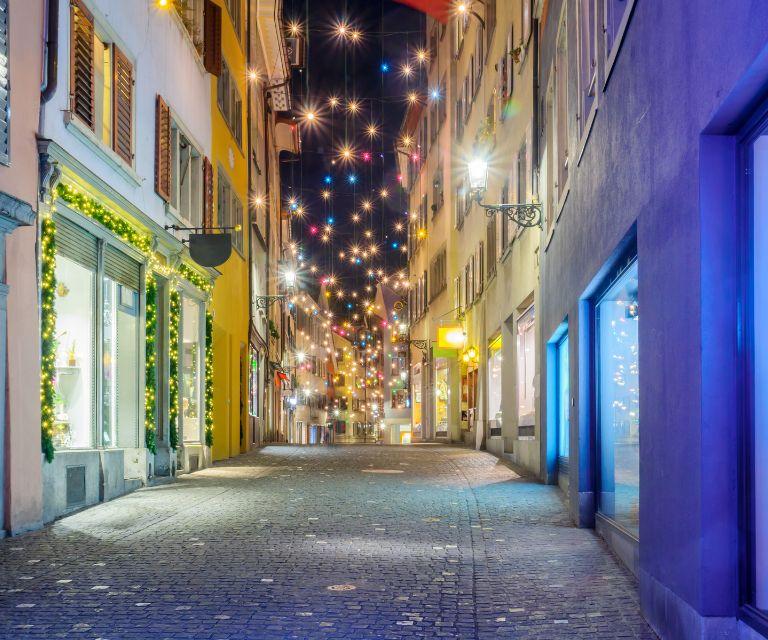 Christmas Street in Zurich's Old Town, a perfect place for a lazy stroll during your Christmas getaway to Zurich