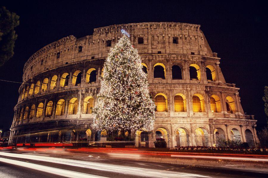 Christmas tree near the Colosseum. a must-see sight during a Christmas break to Rome