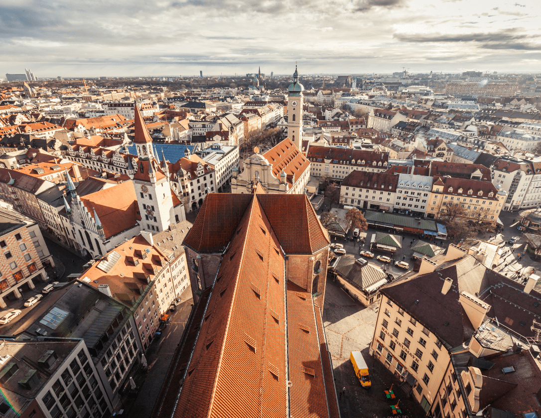 A bird-eye view over the city of Munich, an amazing destination for a Germany city break