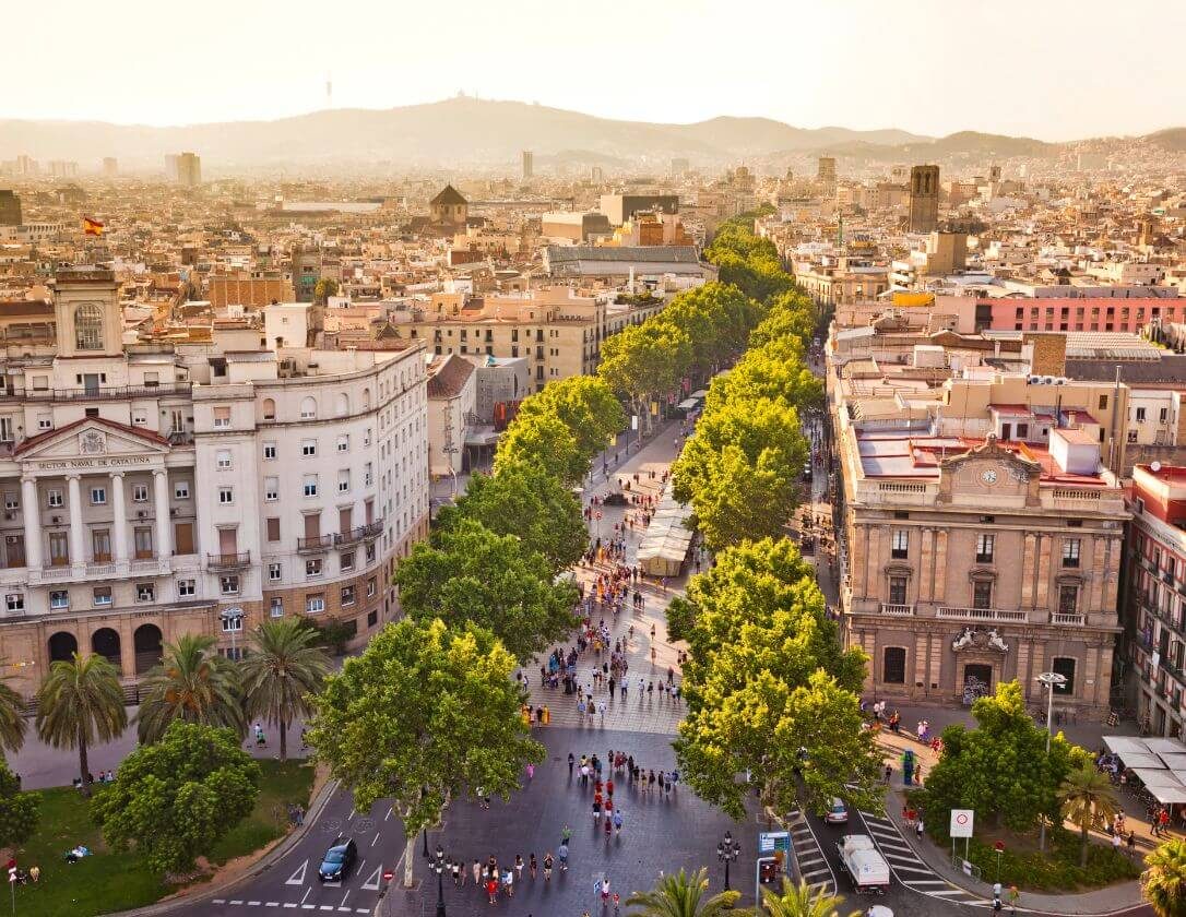 The beautiful view of La Rambla, a must-visit place during a Brcelona romantic break